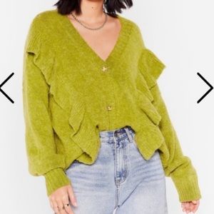 Nasty Gal Lime Green Ruffle Button Cardigan